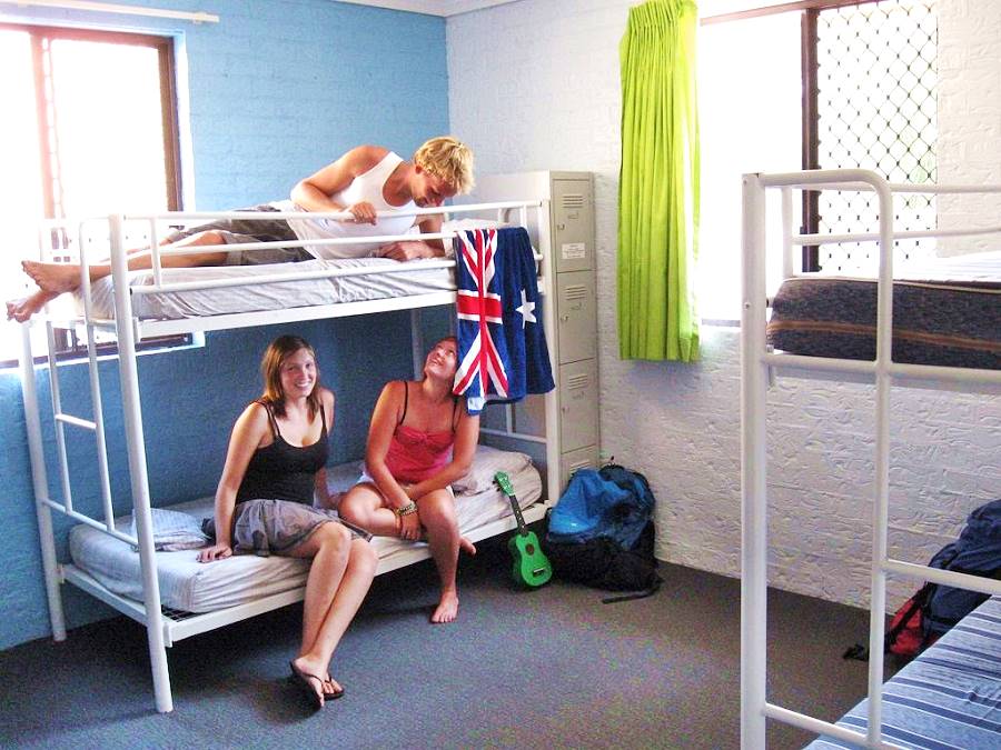 Fun at a hostel bunks and dorm room